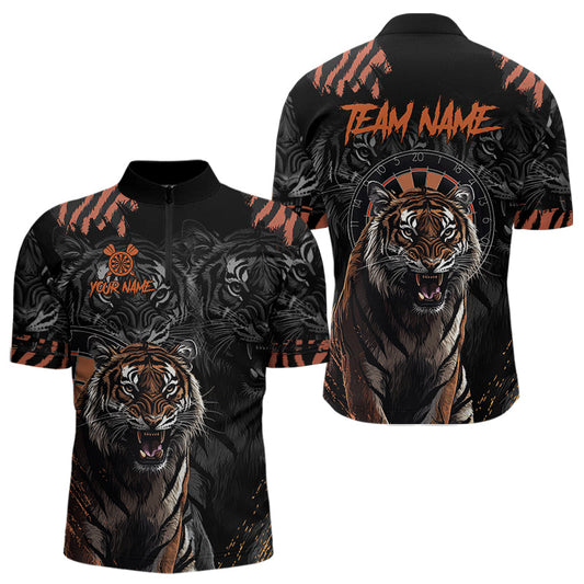 Individuelles Schwarz und Orange Tiger Dart Viertelreißverschluss Herren Shirt, Dart Trikot Team TDM3621