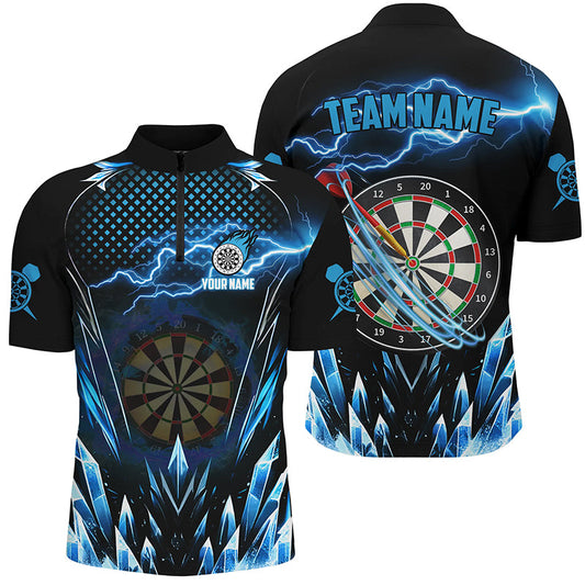Blaues Eisiges Dartboard Blitz Dart Herren Shirt mit Viertelreißverschluss, Dart Team Trikot TDM1513