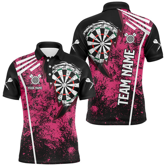Individuelles Grunge Herren Poloshirt, Retro Pink Darts-Teamtrikot TDM2567
