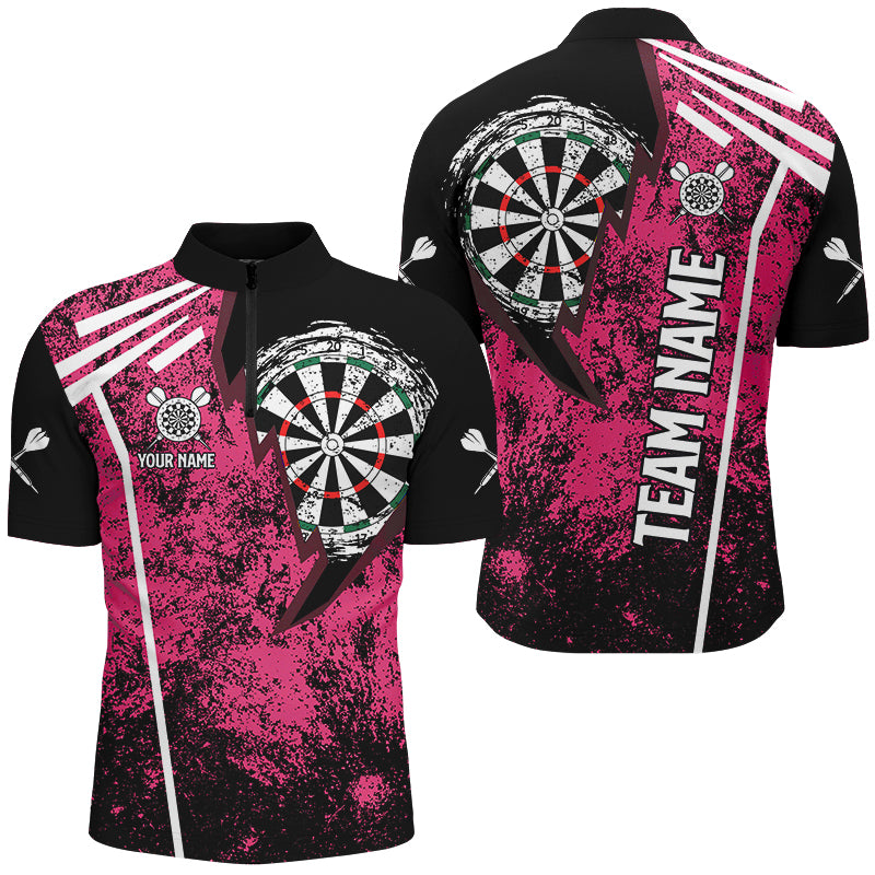 Individuelles Grunge Herren Shirt mit Viertelreißverschluss, Retro Pink Darts Team Trikot TDM2567