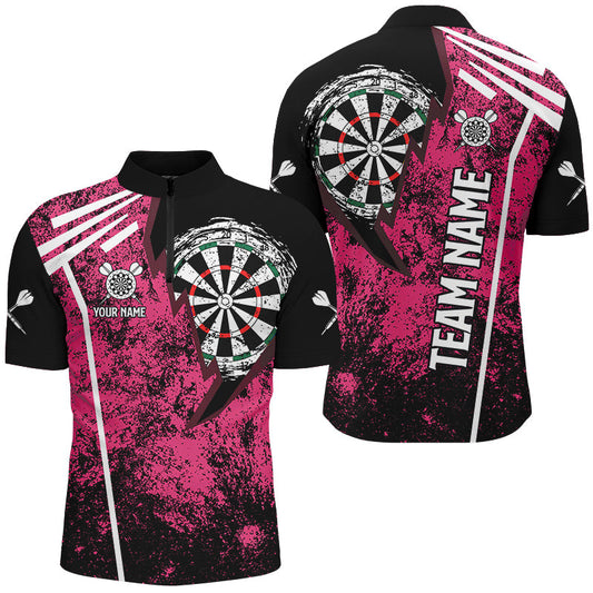 Individuelles Grunge Herren Shirt mit Viertelreißverschluss, Retro Pink Darts Team Trikot TDM2567