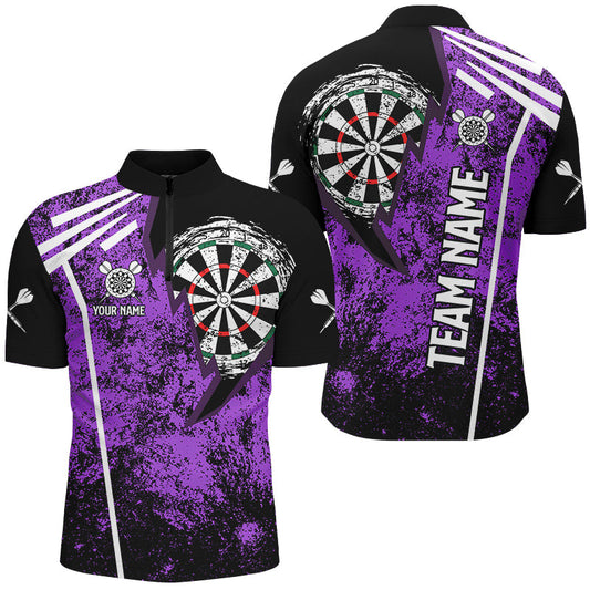 Individuelles Grunge Herren Shirt mit Viertelreißverschluss, Retro Lila Darts Team Trikot TDM2568