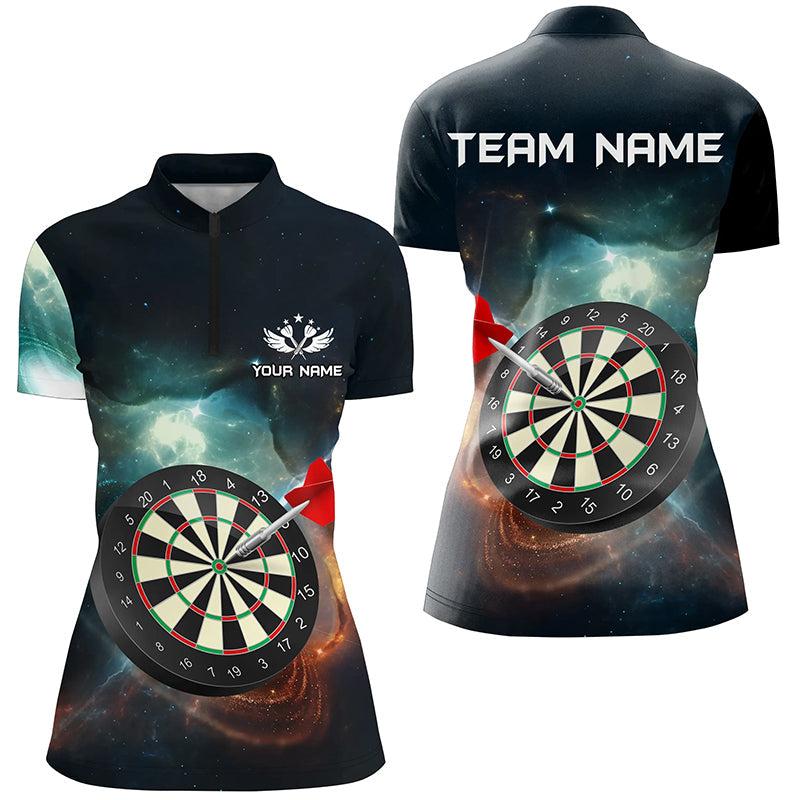 Individuelles Dartboard Galaxy Universe Damen Quarter Zip Shirt, Dart Teamtrikot TDM1305