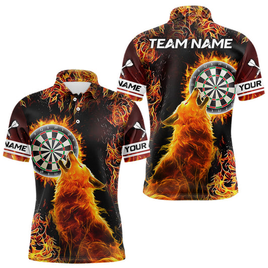 Individuelles Oranges Flammen Dartbrett Wolf Dart Poloshirt Für Herren – Dart-Teamtrikots TDM3783