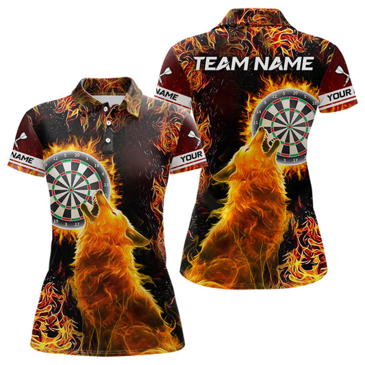 Individuelles Oranges Flammen Dartbrett Wolf Dart Poloshirt Für Herren – Dart-Teamtrikots TDM3783