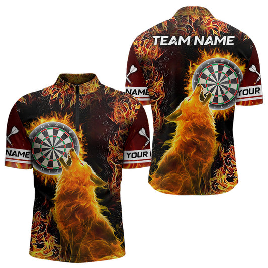 Individuelles Orange Flame Dartboard Wolf Dart Viertelreißverschluss Herren Shirt – Dart Team Trikots TDM3783