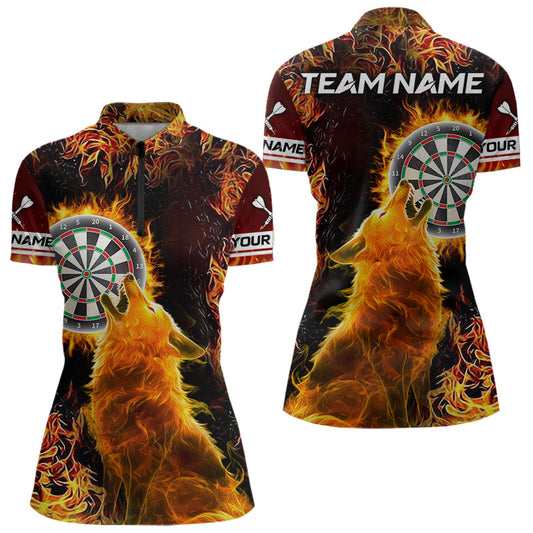 Individuelles Orange Flamme Dartbrett Wolf Dart Damen Quarter Zip Shirt – Dart Team Trikots TDM3783