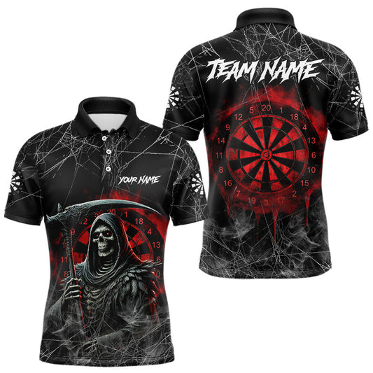 Individuelles Schwarz und Roter Rauch Sensenmann Dart Poloshirt Für Herren – Darttrikots TDM3785