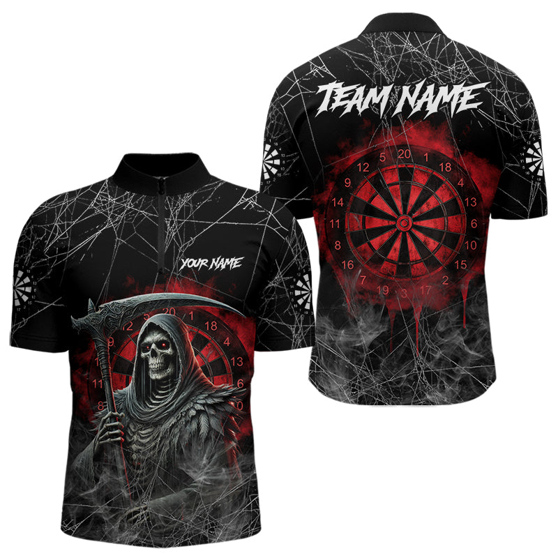 Individuelles Schwarz und Rot Rauch Grim Reaper Dart Viertelreißverschluss Herren Shirt – Dart Trikots TDM3785