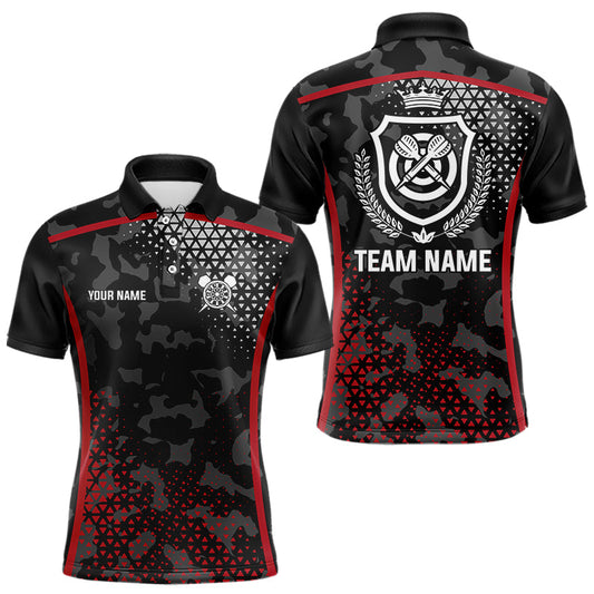 Individuelles Schwarz und Rotes Camo Dart Poloshirt Für Herren – Tarn-Darttrikots TDM3787