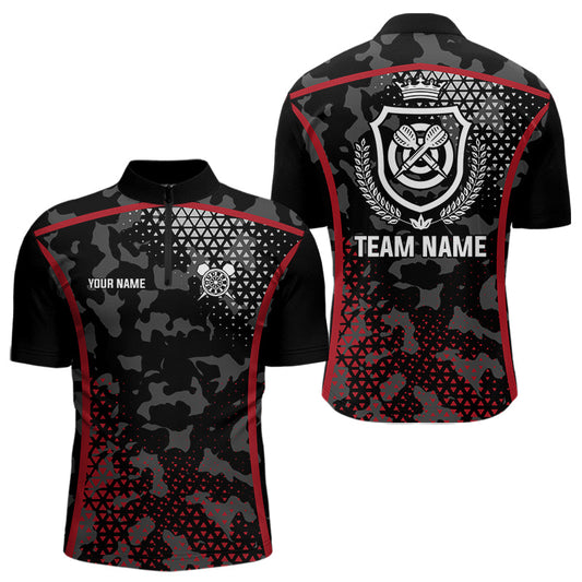 Individuelles Schwarz und Rot Camo Dart Viertelreißverschluss Herren Shirt – Camouflage Dart Trikots TDM3787