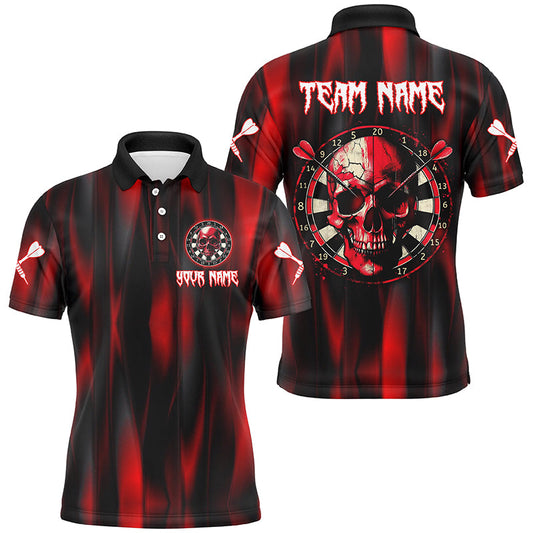 Individuelles Rotes Totenschädel Dartbrett Dart Poloshirt Für Herren, Dart Team Uniform TDM1515