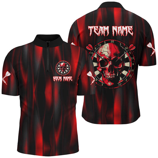 Roter Totenkopf Dartboard Dart Herren Shirt mit Viertelreißverschluss, Dart Team Uniform TDM1515