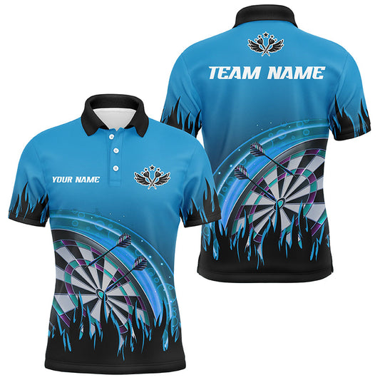 Individuelles Blaues Dartflammen Dart Poloshirt Für Herren, Dart Team Uniform Für Spieler TDM1519