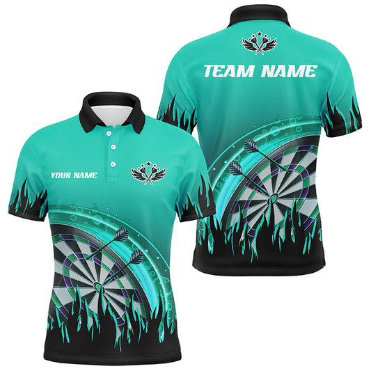 Individuelles Türkises Dartflammen Dart Poloshirt Für Herren, Dart Team Uniform Für Spieler TDM1520