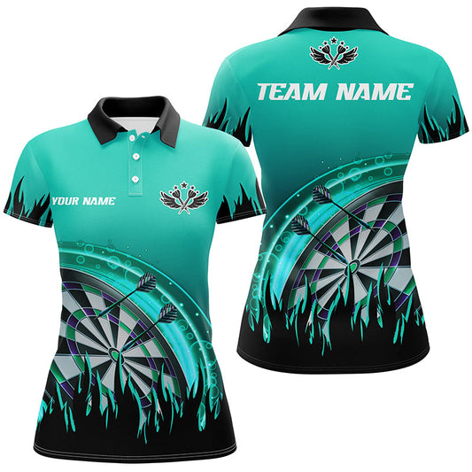 Individuelles Türkises Dartflammen Dart Poloshirt Für Herren, Dart Team Uniform Für Spieler TDM1520