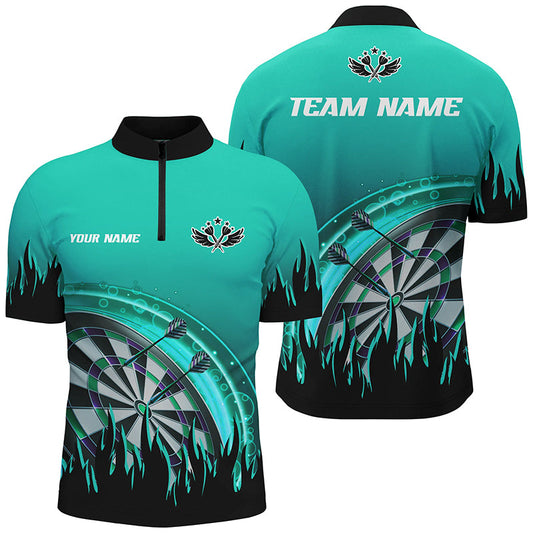Türkises Dart Flamme Dart Herren Shirt mit Viertelreißverschluss, Dart Team Uniform für Spieler TDM1520