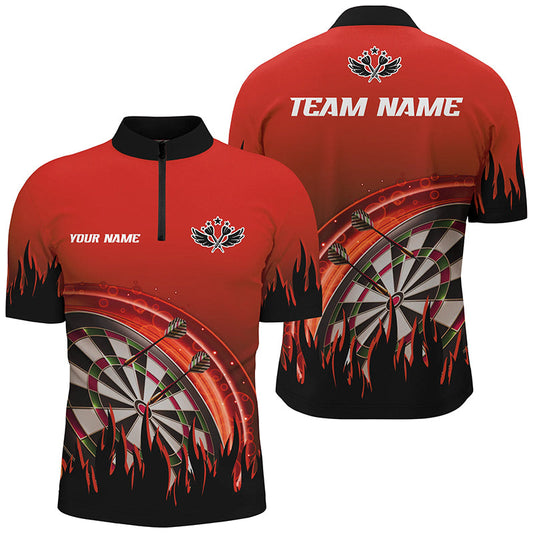 Rotes Dart Flamme Dart Herren Shirt mit Viertelreißverschluss, Dart Team Uniform für Spieler TDM1521