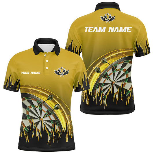 Individuelles Gelbes Dartflammen Dart Poloshirt Für Herren, Dart Team Uniform Für Spieler TDM1522