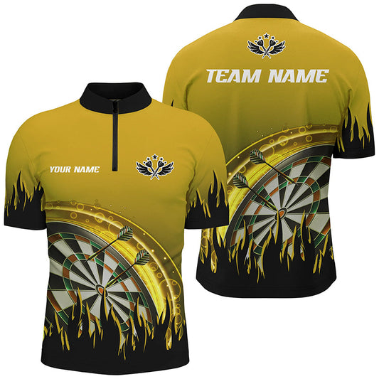 Gelbes Dart Flamme Dart Herren Shirt mit Viertelreißverschluss, Dart Team Uniform für Spieler TDM1522