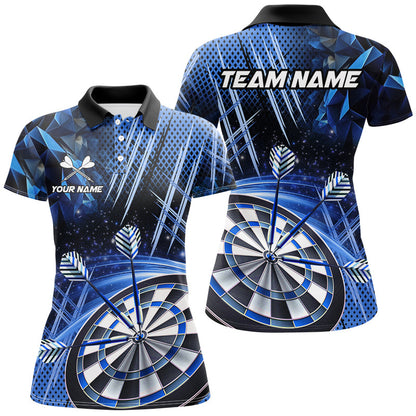 Blauer Glitzereffekt 3D Damen-Dartshirt, personalisiertes Liga-Teamtrikot TDM2580