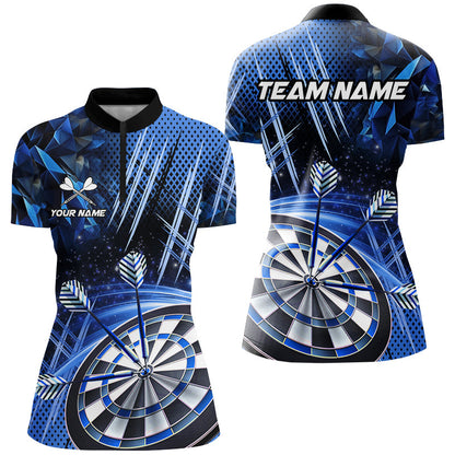 Blauer Glitzereffekt 3D Damen-Dartshirt, personalisiertes Liga-Teamtrikot TDM2580