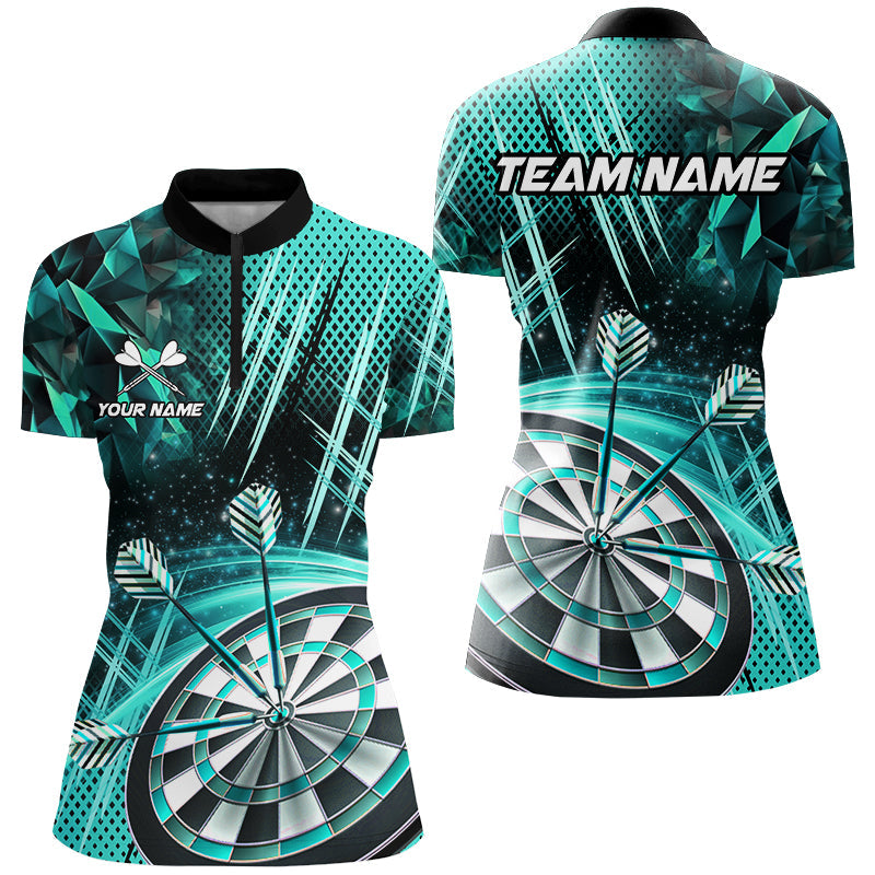 Individuelles Glitzer Damen Quarter Zip Shirt, Team Dart Liga Trikot Türkis TDM2581
