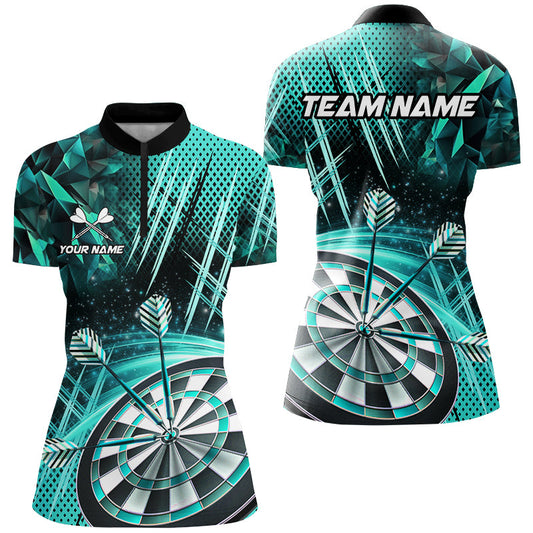 Individuelles Glitzer Damen Quarter Zip Shirt, Team Dart Liga Trikot Türkis TDM2581