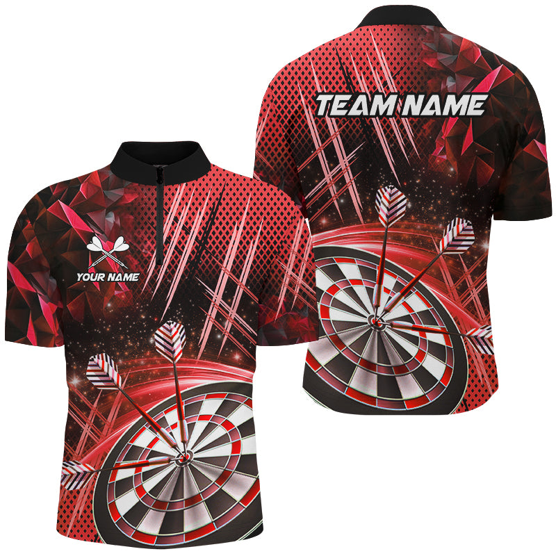 Individuelles Glitzer Herren Shirt mit Viertelreißverschluss, Dart Team Uniform Dart Trikot Rot TDM2582