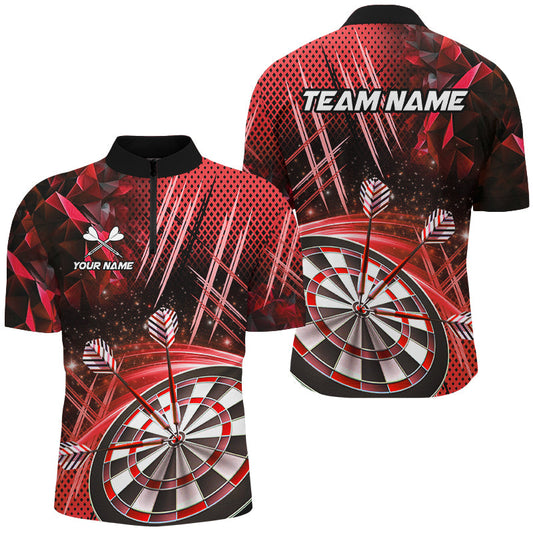 Individuelles Glitzer Herren Shirt mit Viertelreißverschluss, Dart Team Uniform Dart Trikot Rot TDM2582