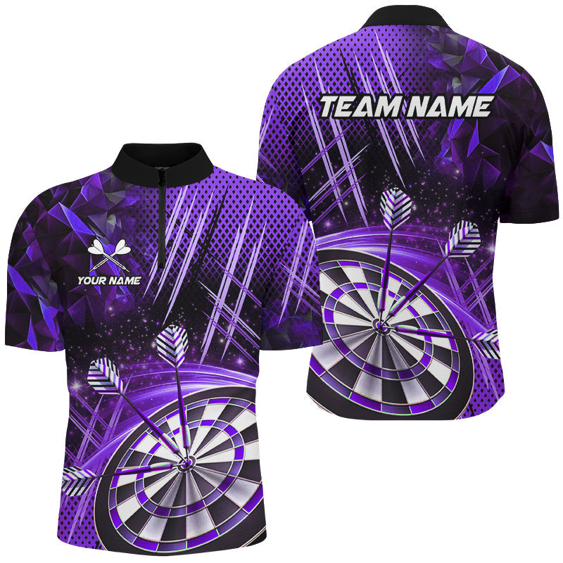 Individuelles Glitzer Herren Shirt mit Viertelreißverschluss, Lila Team Dart League Trikot TDM2583
