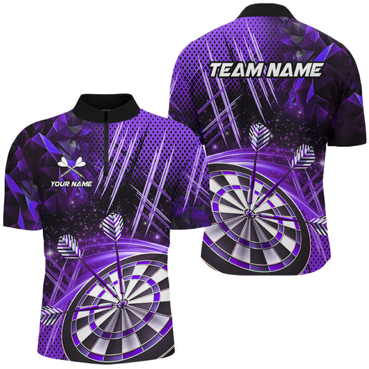 Individuelles Glitzer Herren Shirt mit Viertelreißverschluss, Lila Team Dart League Trikot TDM2583