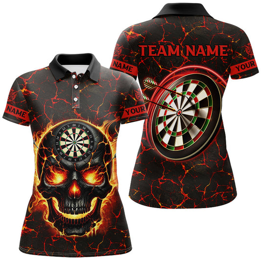 Individuelles Feuerflammen-Skelett Magma-Muster Herren Poloshirt, Rotes Dart-Liga-Trikot TDM2584