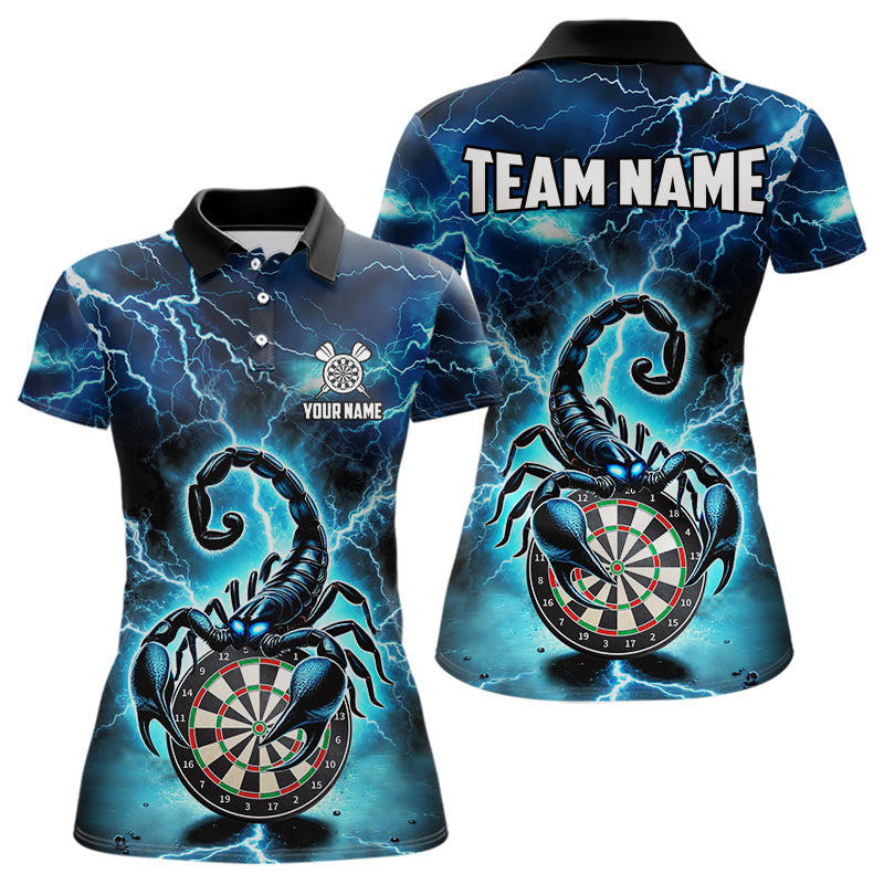 Blaues Lightning-Thunder Skorpion-Dartshirt Für Damen – Liga-Teamtrikot Polo & 1/4 Zip TDM4864