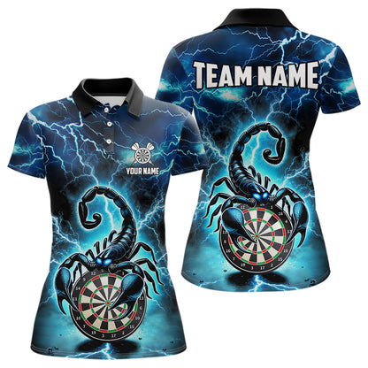 Blaues Lightning-Thunder Skorpion-Dartshirt Für Damen – Liga-Teamtrikot Polo & 1/4 Zip TDM4864
