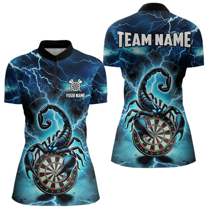 Blaues Lightning-Thunder Skorpion-Dartshirt Für Damen – Liga-Teamtrikot Polo & 1/4 Zip TDM4864