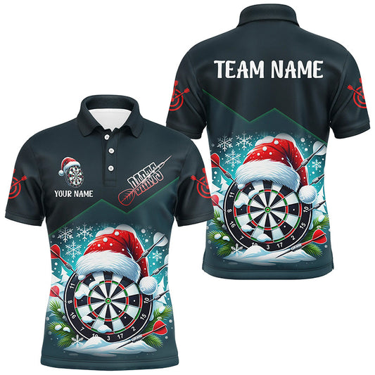 Individuelles lustiges Dartbrett-Santa-Hüte-Dart-Poloshirt für Herren, Weihnachts-Darttrikot TDM2833