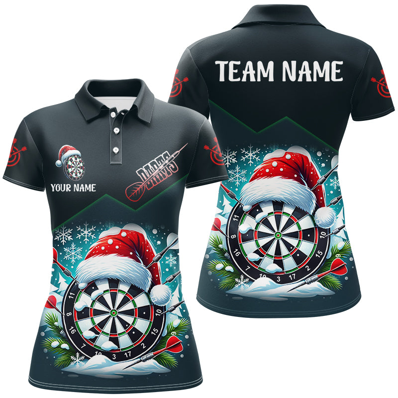 Individuelles Lustiges Dartboard Santa Hüte Dart Poloshirt für Damen, Weihnachts Dart Trikot TDM2833