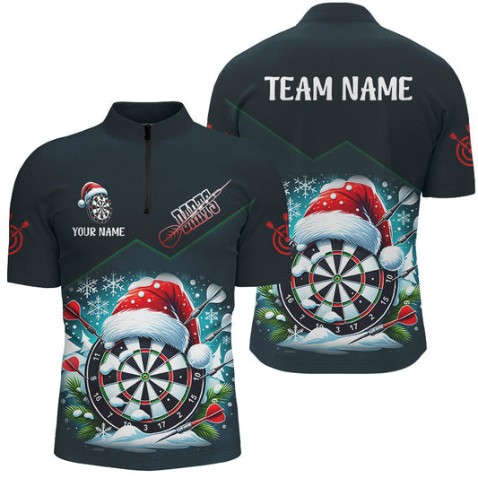 Individuelles Lustige Dart Board Santa Hüte Dart Herren Shirt mit Viertelreißverschluss, Weihnachts Dart Trikot TDM2833