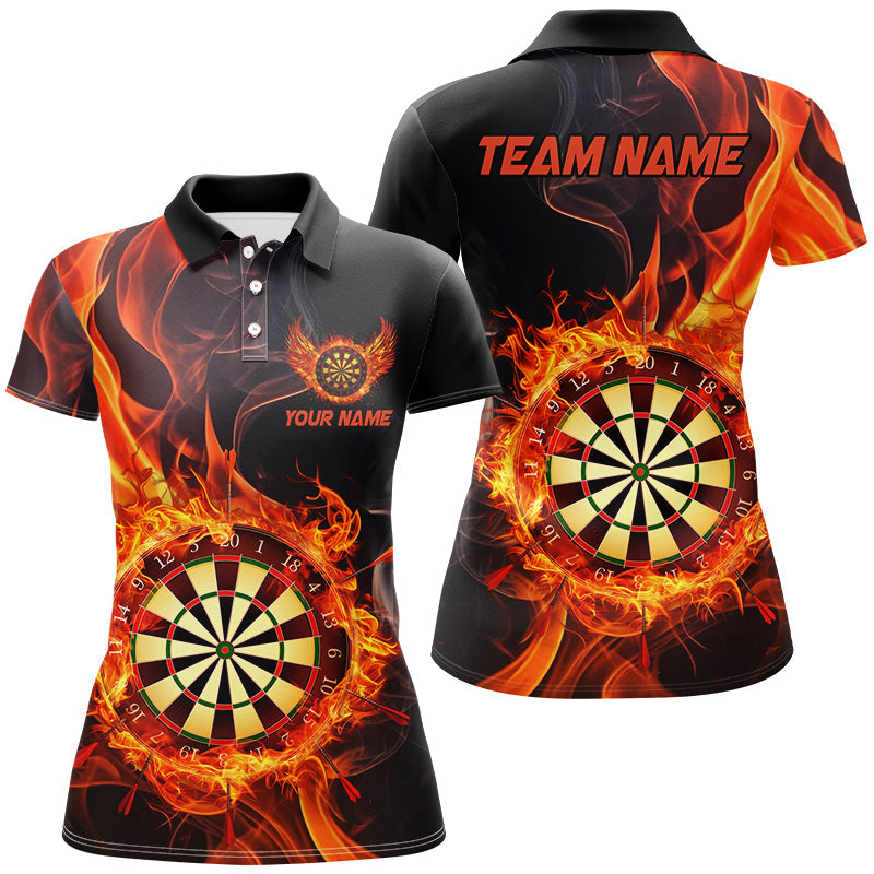 Individuelles Dartboard Im Feuer Gebrannt Dart Poloshirt für Damen, Flammen Dart Trikot Team TDM2835