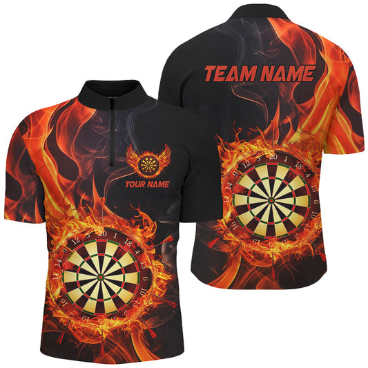 Individuelles Dart Board Im Feuer Gebrannt Dart Herren Shirt mit Viertelreißverschluss, Flame Dart Trikot Team TDM2835