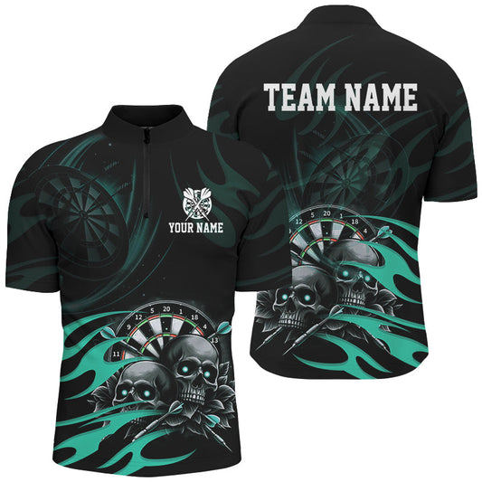 Individuelles Lustiger Skull Türkis Swirl Muster Dart Herren Shirt mit Viertelreißverschluss, Dart Trikot TDM2836