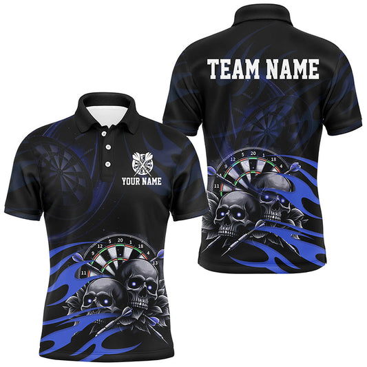 Individuelles lustiges Totenschädel-Blau-Wirbel-Muster-Dart-Poloshirt für Herren, Darttrikot TDM2837