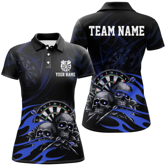 Individuelles Lustiges Skull Blaues Wirbel Muster Dart Poloshirt für Damen, Dart Trikot TDM2837