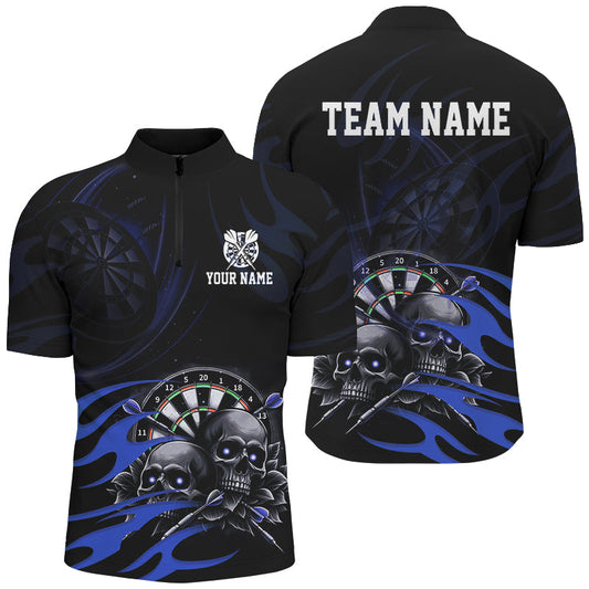 Individuelles Lustiger Skull Blau Swirl Muster Dart Herren Shirt mit Viertelreißverschluss, Dart Trikot TDM2837