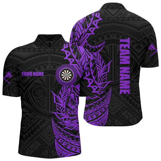 Individuelles Lila Tribal Darts Dart Herren Shirt mit Viertelreißverschluss, Dart Trikot TDM3061