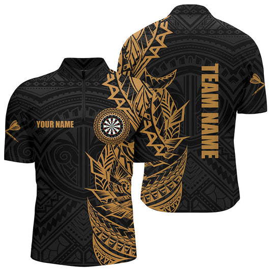 Individuelles Gold Tribal Darts Dart Herren Shirt mit Viertelreißverschluss, Dart Trikot TDM3062