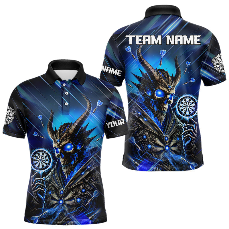 Individuelles blau leuchtendes Sensenmann-Dart-Poloshirt für Herren, Schädel-Darttrikot TDM3640