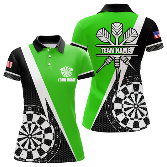 Individuelles Schwarz-Grün Grunge Dartbrett Darts-Poloshirt für Damen, Dart-Trikot-Uniform TDM3644