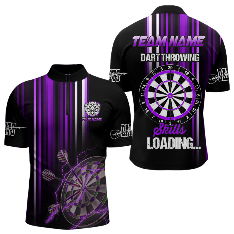 Individuelles Lila Darts Wurf Fähigkeiten Dart Viertelreißverschluss Herren Shirt – Lustige Dart Trikots TDM3788